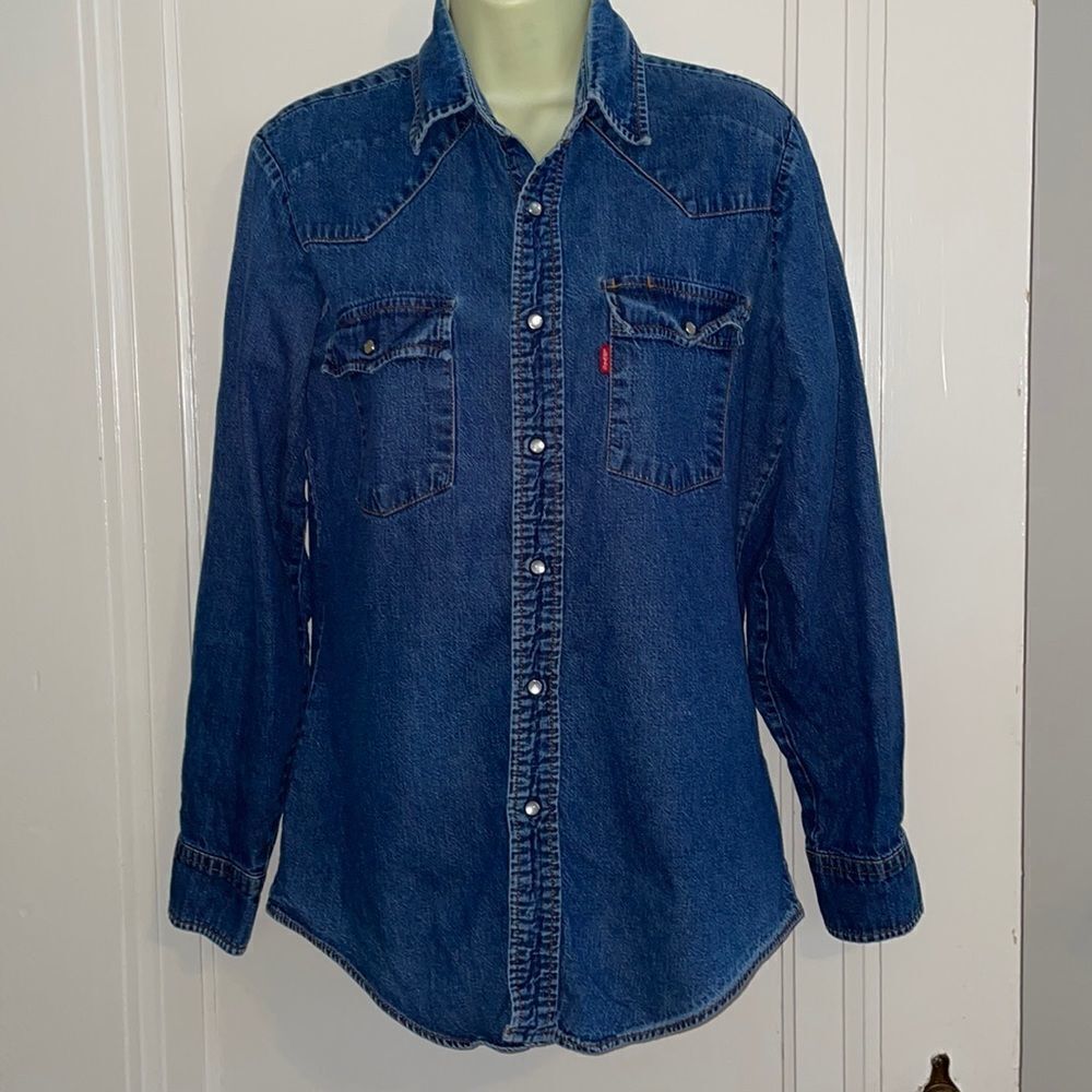 Vtg 80s Levi’s blue denim snap front‎ western shirt